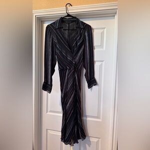 Striped Black Wrap-Style Women's Dress